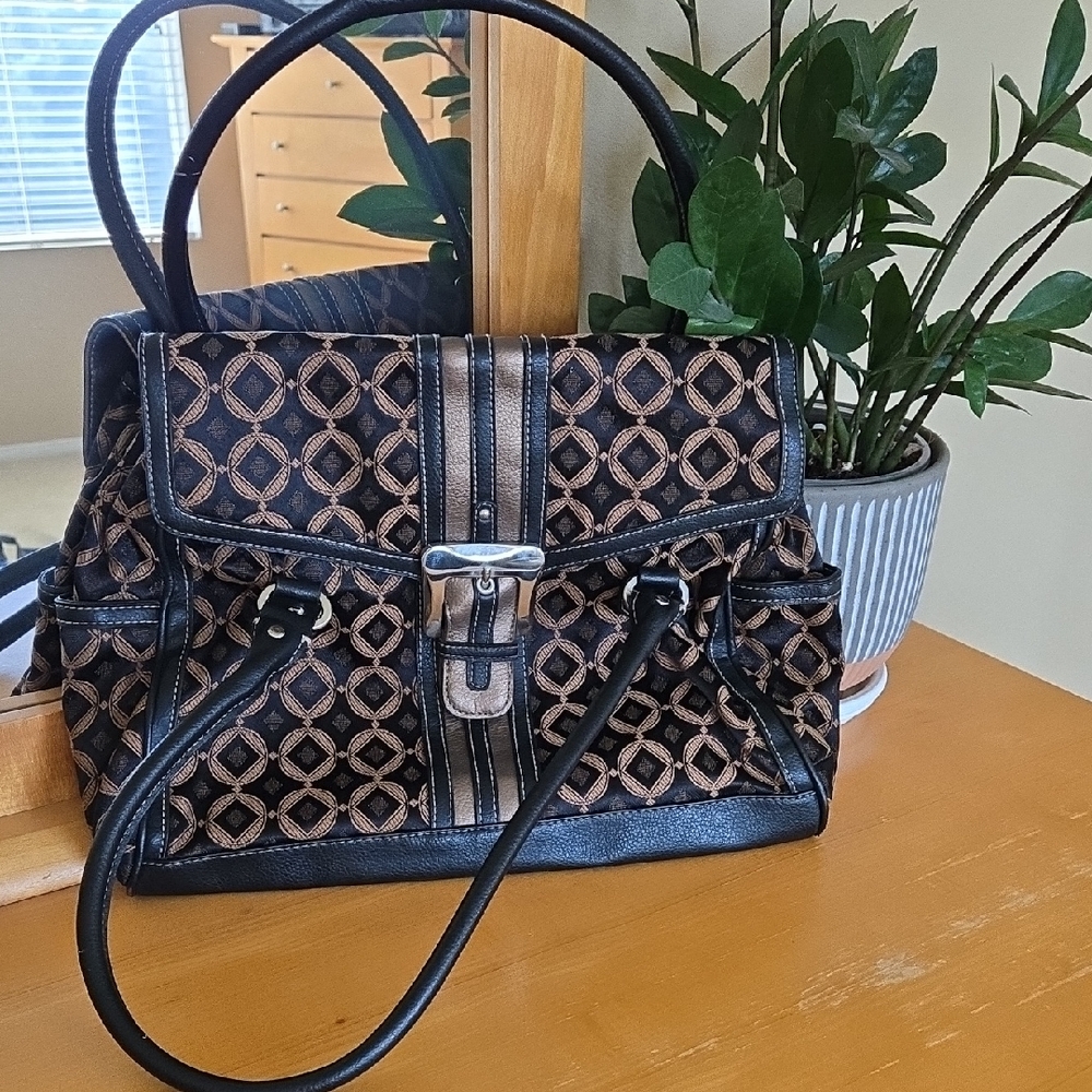 Worthington Black and Brown Satchel with Classic Design